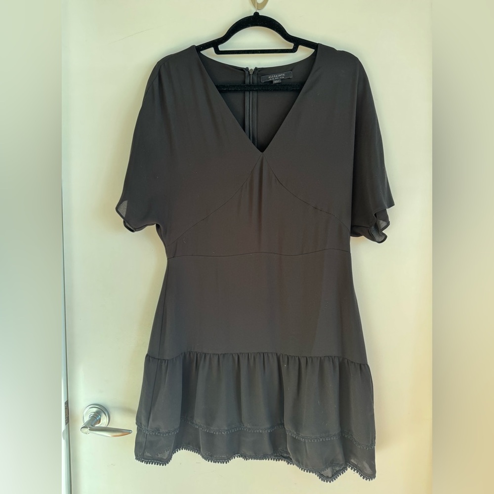 Black All Saints Dropped Hem Flounce Dress